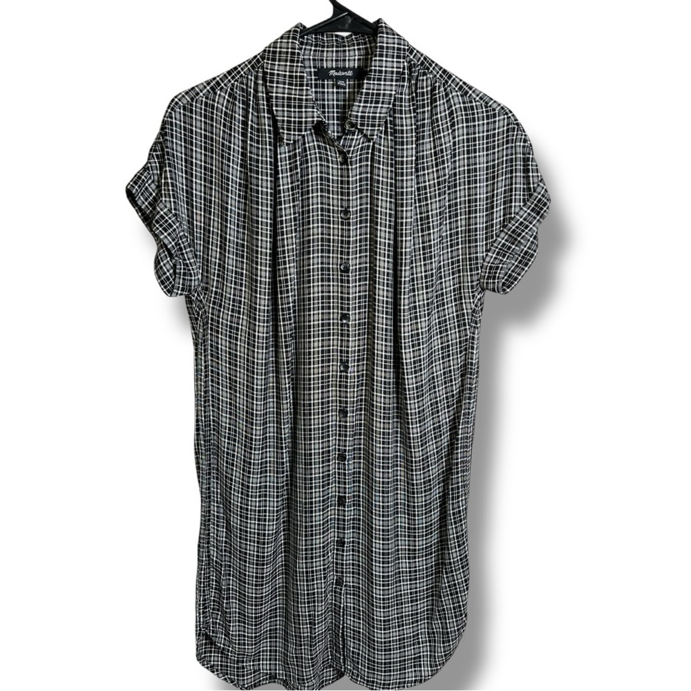 Madewell Black and White Plaid Checkered Button Up Dress